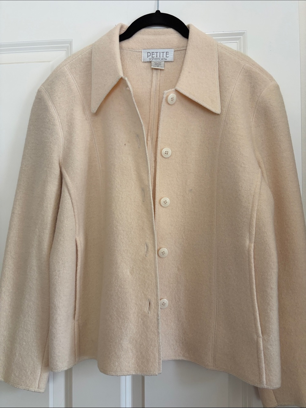 Petite Sophisticate Cream Button-Front Pea Coat
